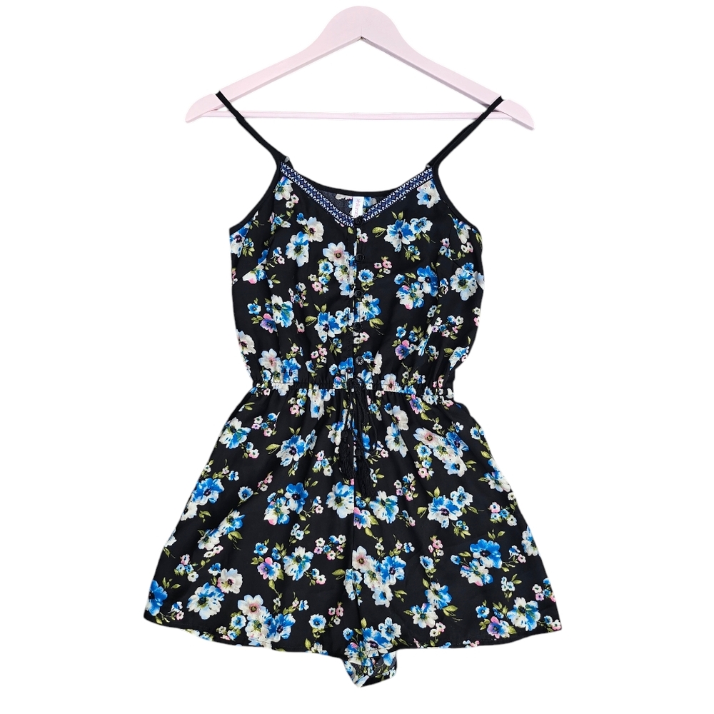 Womens XS Floral Sleeveless tanktop high waisted short loose Romper with pockets